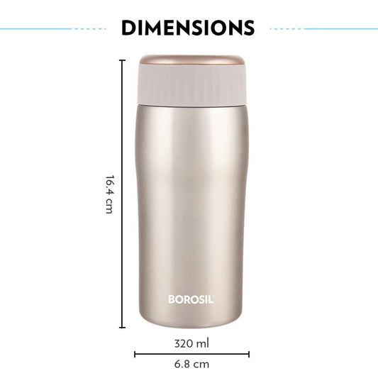 Borosil Cosmic Insulated Water Bottle Tumbler - 320ml (Gold) - Swadesiicart