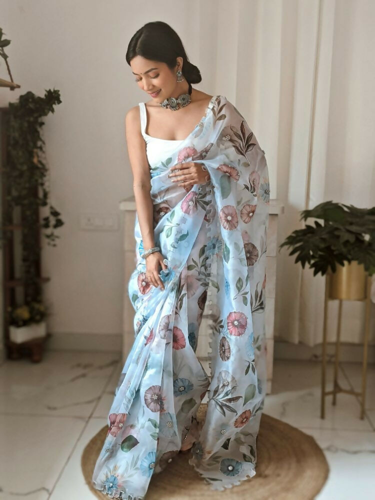 Vamsee Aarushi Mix Color Organza Saree - Swadesiicart