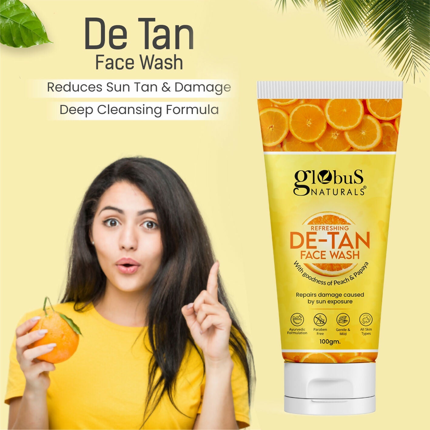 Globus Naturals De Tan Face Wash, Suitable For All Skin Types | Swadesiicart