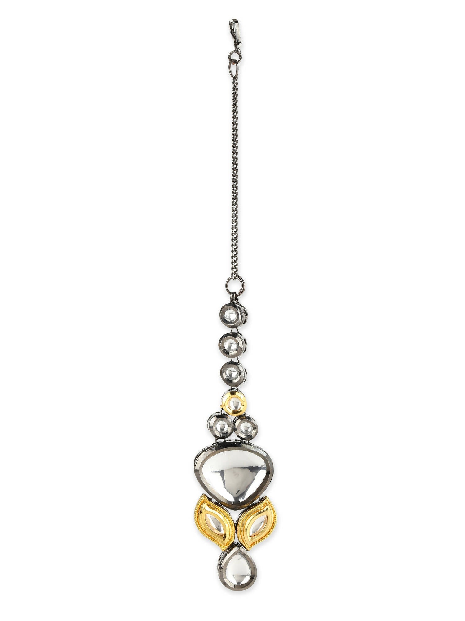 Gold-Polished White Kundan-Studded Maang Tikka - Ruby Raang | Swadesiicart
