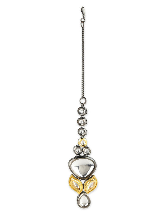 Gold-Polished White Kundan-Studded Maang Tikka - Ruby Raang | Swadesiicart