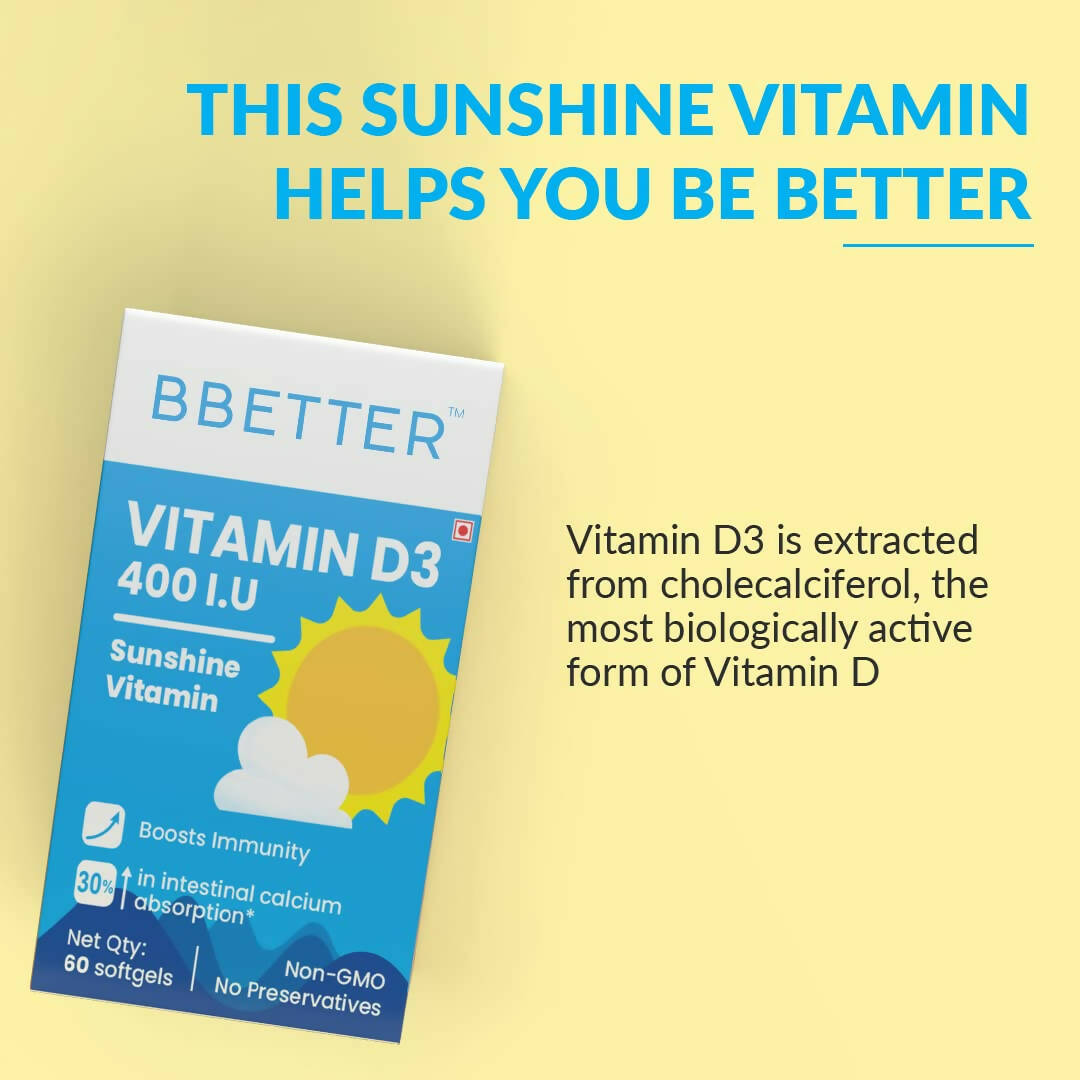 BBETTER Vitamin D3 400 IU Capsules - Swadesiicart