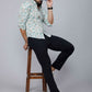 Miravan Men's Spread Collar White & Green Floral Print Slim Fit Shirt | Swadesiicart