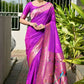 Vishnu Weaves Women's Purple Paithani Silk Zari Woven Saree with Blouse - Swadesiicart