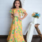 Aayaa Designer Printed Chinon Crochet Sequance Kids Lehenga Choli - Yellow