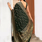 Joban Fashion Emerald Green Crepe Chiffon Pure Handloom Banarasi Silk Saree | Swadesiicart