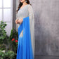 Partywear Designer White & Sky blue Georgette Fancy Saree - Satrangi | Swadesiicart