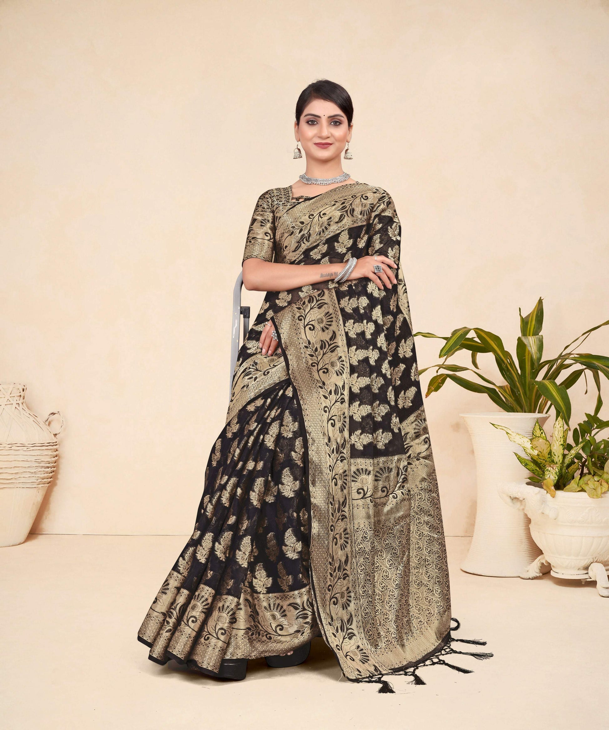 Black Viscose Weaving Designer Saree - Vandini