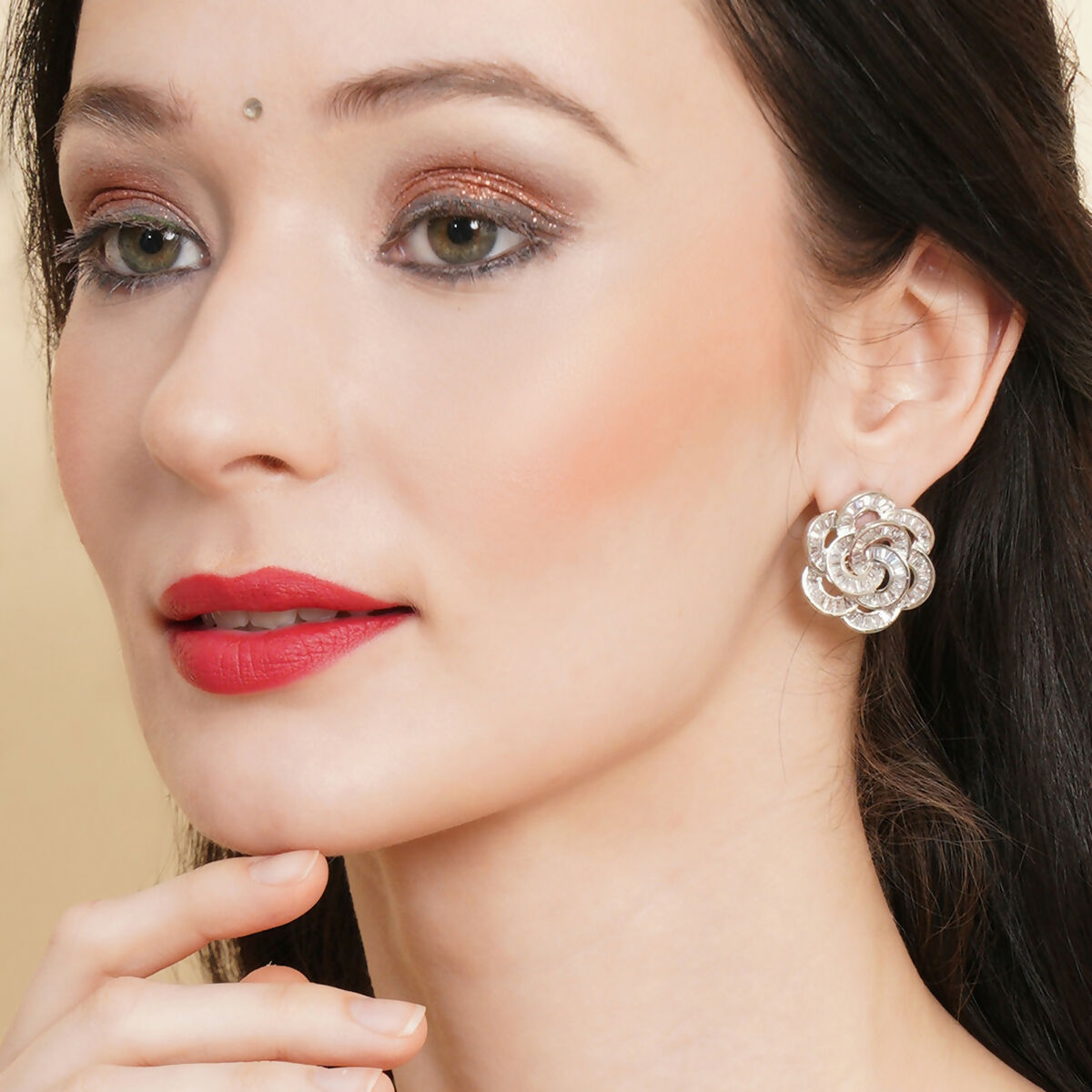 Flower Diamond Earrings- Ruby Raang | Swadesiicart