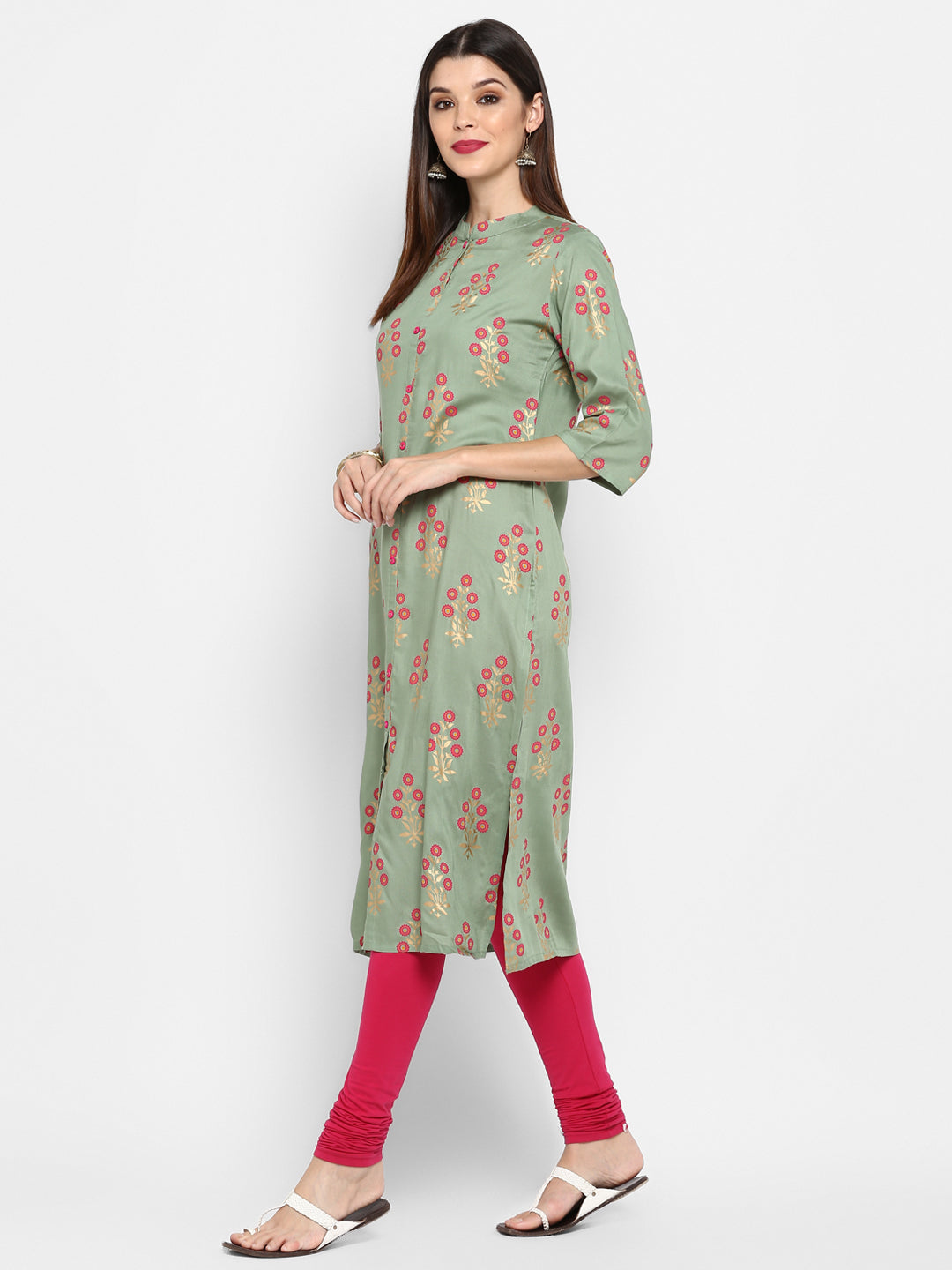 NOZ2TOZ Women Light Green Rayon Kurta (1Pc) - Swadesiicart