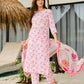 The52 Pink Women's Beautiful Printed Silk Blend Fabric with Straight Kurta, Pant and Dupatta Set - Swadesiicart