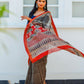 Zibaa Hand-Blocked Pure Maheshwari Silk Navy Blue Saree | Swadesiicart