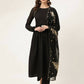 FIORRA Women's Black Poly Crepe Flared Kurta Pant With Dupatta - Swadesiicart