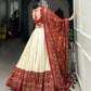 Lorenvalley Offwhite and Red Tussar Silk Patola Print Lehenga Choli | Swadesiicart