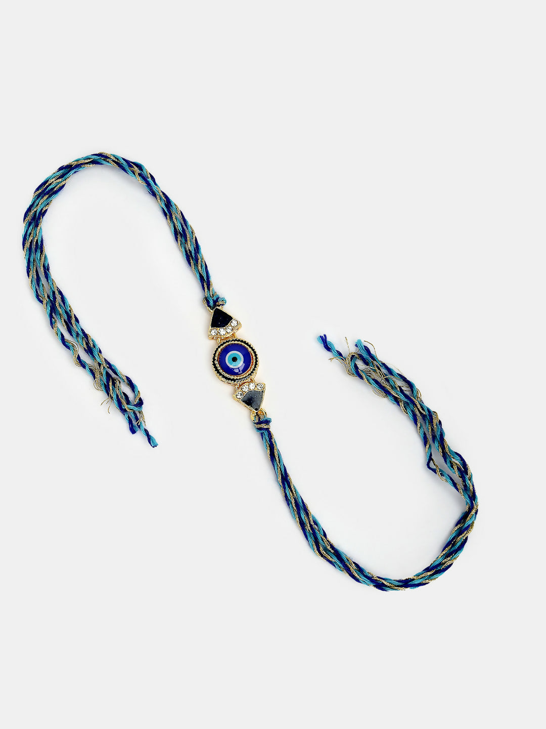 NVR Women & Men Set of 2 Blue Evil Eye Bhaiya Bhabhi Rakhi With Roli Chawal & Chocolate | Swadesiicart