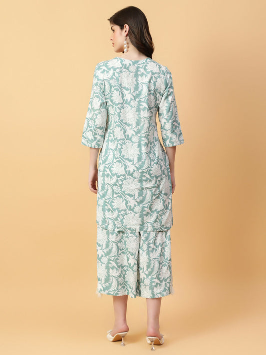 Joban Fashion Green Cotton Printed & Hand Work Co-ord Set - Swadesiicart