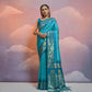 Vishnu Weaves Women's Firozi Soft Silk Zari Woven Saree with Blouse - Swadesiicart