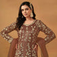 Anaita Brown Embroidered Net Anarkali Suit