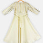 Ahalyaa Cream Crepe Gold Foil Printed Kids Kurta with Jacket For Girls | Swadesiicart
