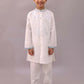 Lil Drama Shor-Gul White Kurta Pyjama with Green Jacket Set For Boys | Swadesiicart