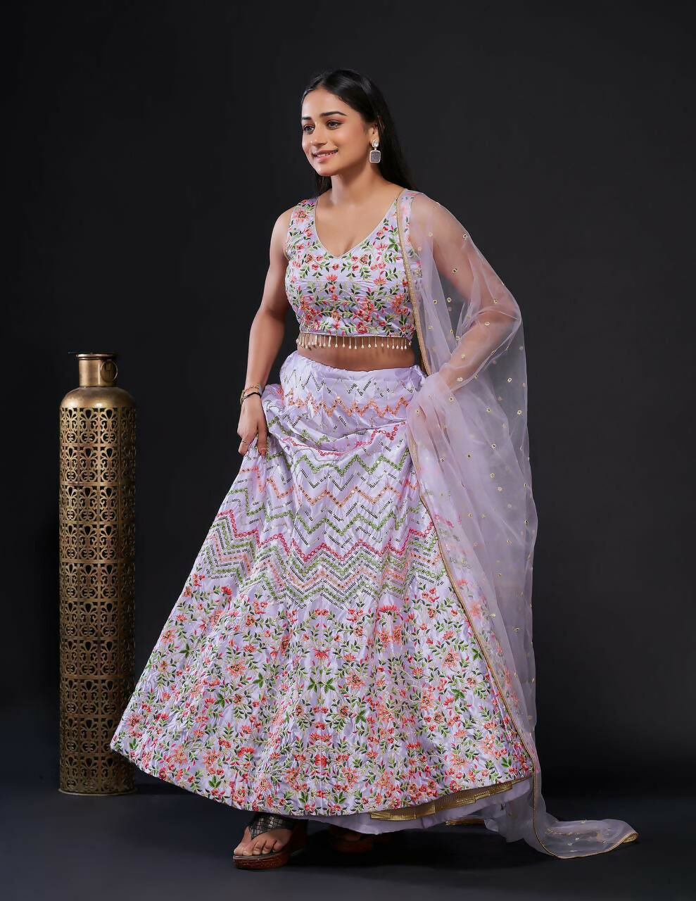 Jyoti Fashion Women's Light Purple Heavy Satin Silk Sequins with Thread Embroidered Designer Lehenga Choli Set | Swadesiicart