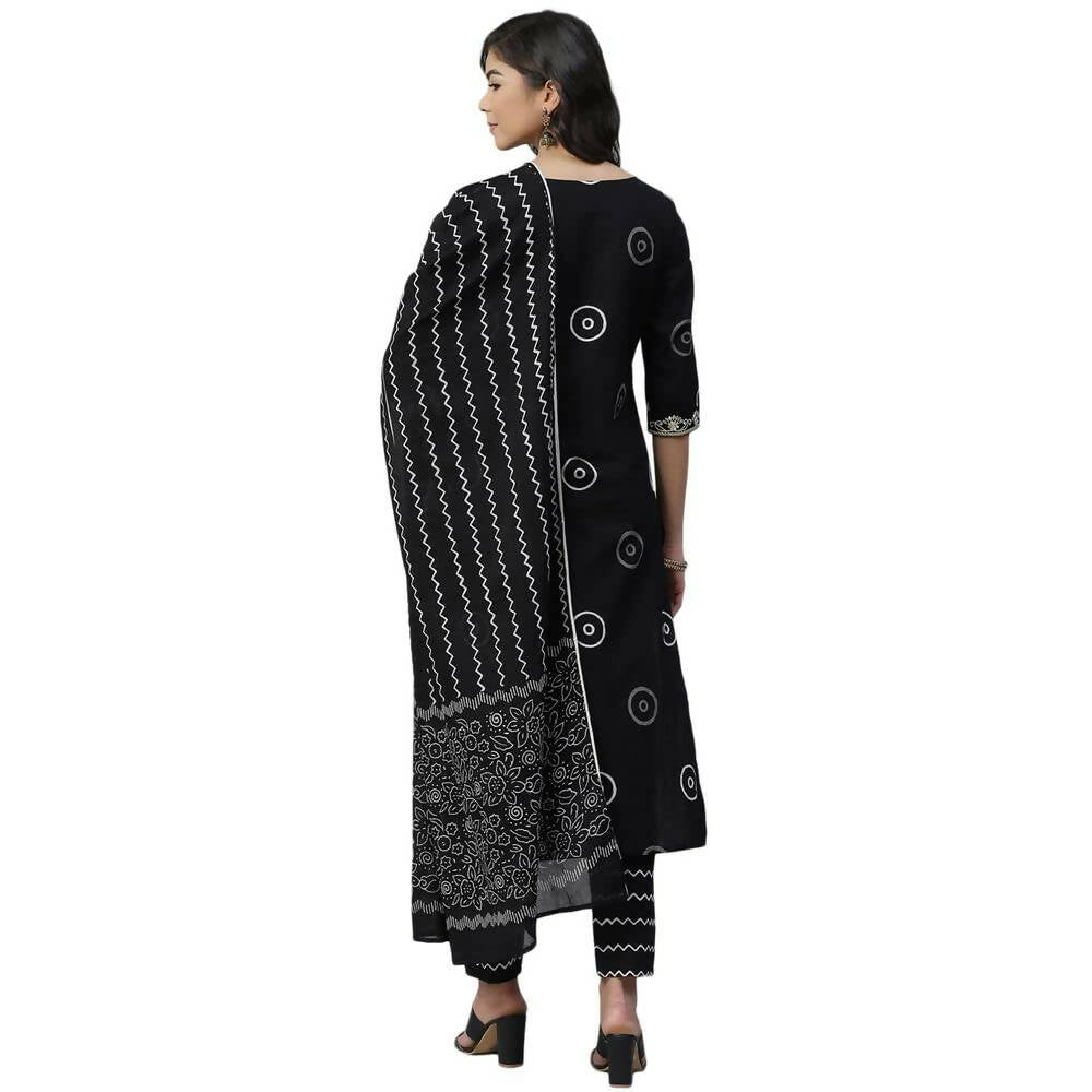 Anubhutee Women's Cotton Regular Geometric Printed Black Kurta Set | Swadesiicart