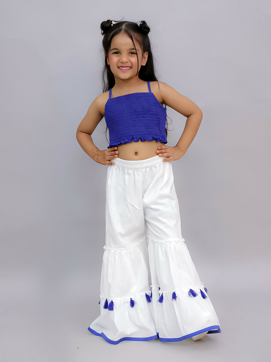 Lil Drama Shor-Gul Blue Kurta Sharara and Bustier Set For Girls | Swadesiicart