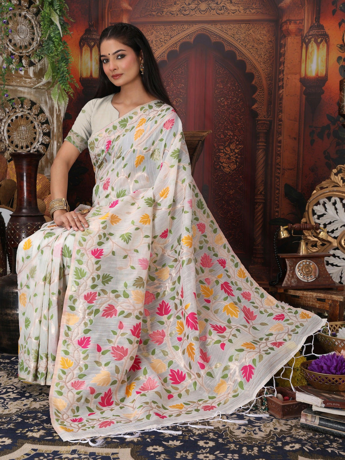 Shree Shyam Fashion Linen Cotton Yellow Saree