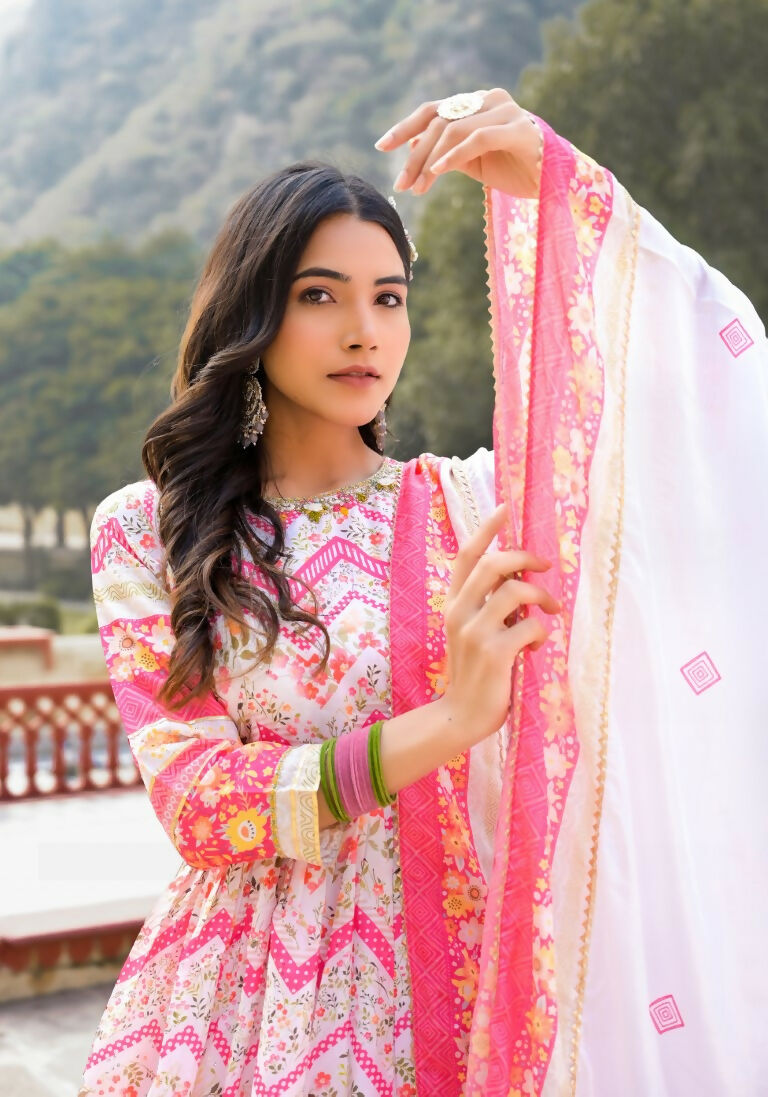 Wedding Designer Multi Soft Dola Silk Anarkali suit with Dupatta - Sanj - Swadesiicart