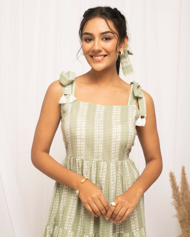 FIORRA Women's Green Cotton Printed Dress - Swadesiicart