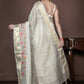 Morchari Beige Banarasi Tissue Computer Embroidery Saree Unstitched Blouse | Swadesiicart