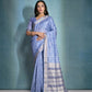 Vishnu Weaves Women's Blue Raw Silk Zari Woven Saree with Blouse - Swadesiicart