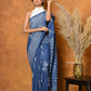 Very Much Indian Handblock Printed Cotton Saree With Natural Dyes - Cyan Blue | Swadesiicart