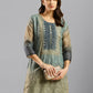 Blue Chinon Digital Printed With Hand Work Kurta - Himanshi - Swadesiicart