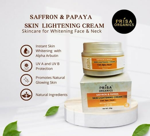 Prisa Organics Saffron & Papaya Skin Lightening Cream With Alpha Arbutin SPF 20 - Swadesiicart