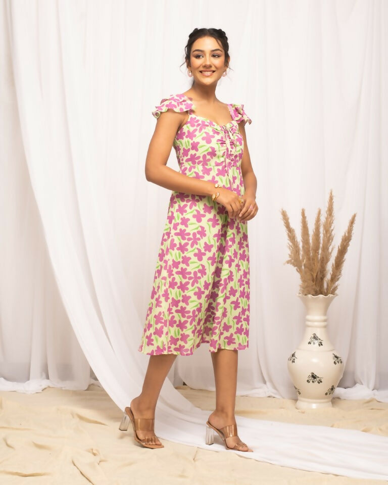 FIORRA Women's Pink Georgette Floral Printed Dress - Swadesiicart