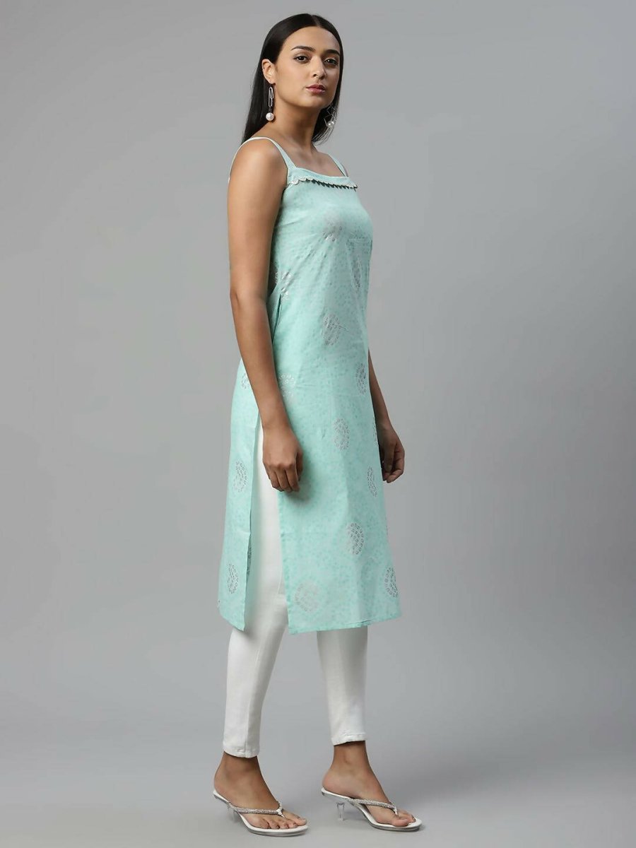 Ahalyaa Womens Summer Blue Color Pure Cotton Printed Kurtas | Swadesiicart