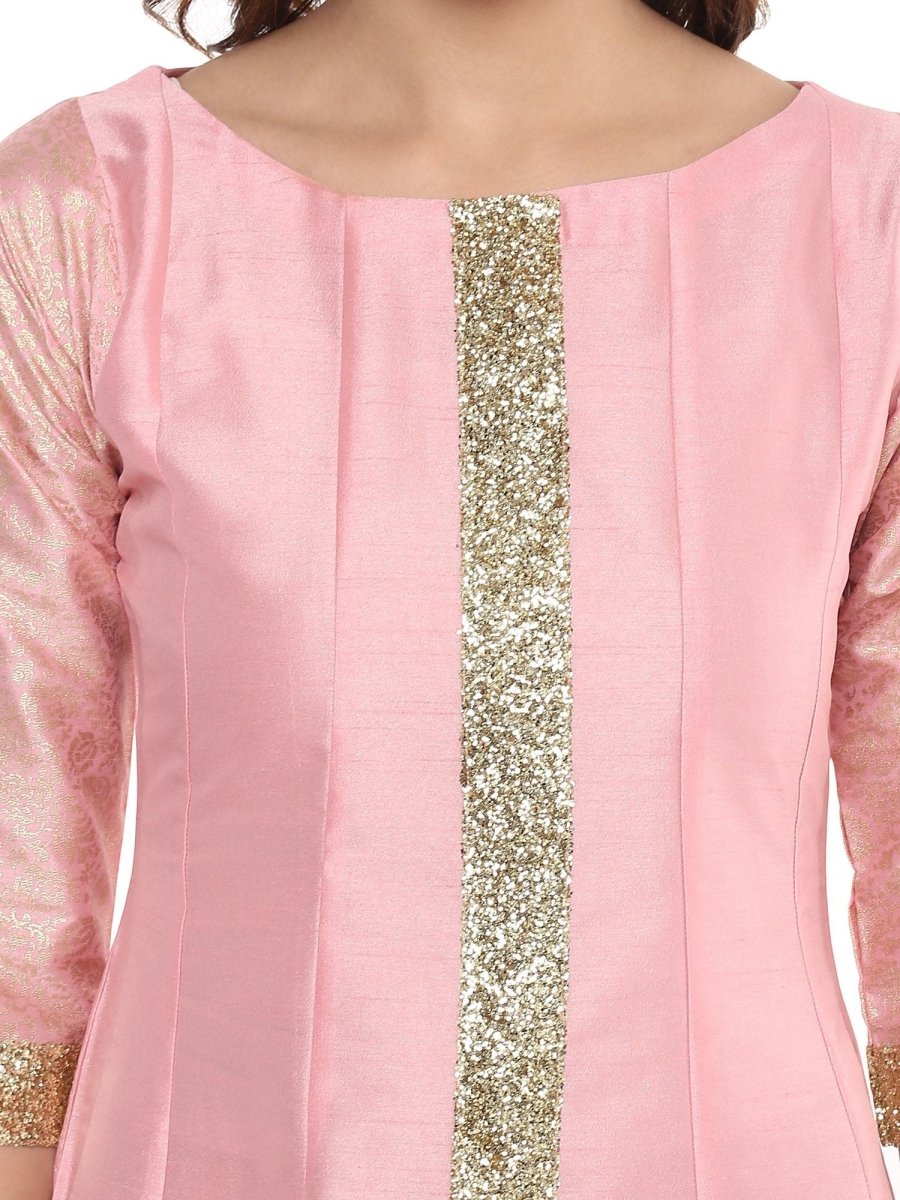 Ahalyaa Women's Pink Poly Silk Kurta | Swadesiicart