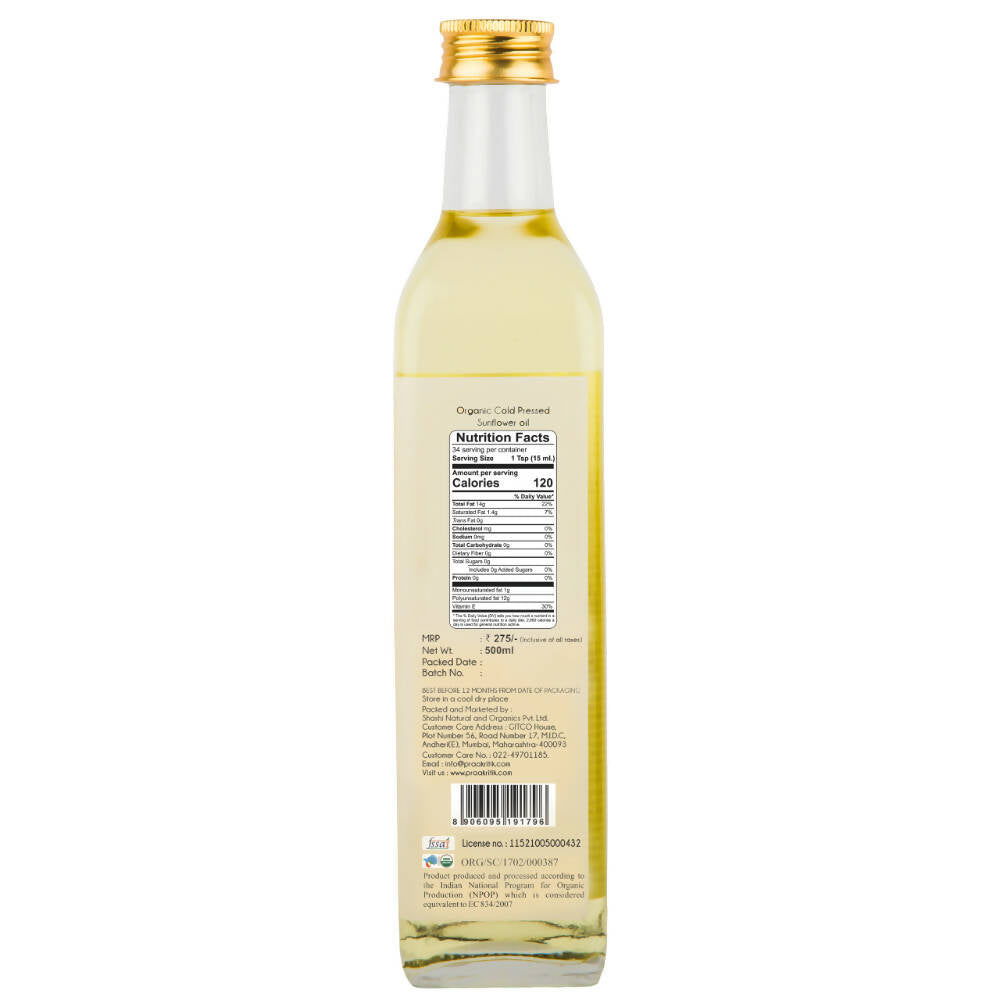 Praakritik Organic Cold Pressed Sunflower Oil - Swadesiicart