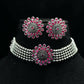 Mominos Fashion Johar Kamal Oxidised Silver-Plated Brass Finish Kundan Choker For Women (Pink) | Swadesiicart