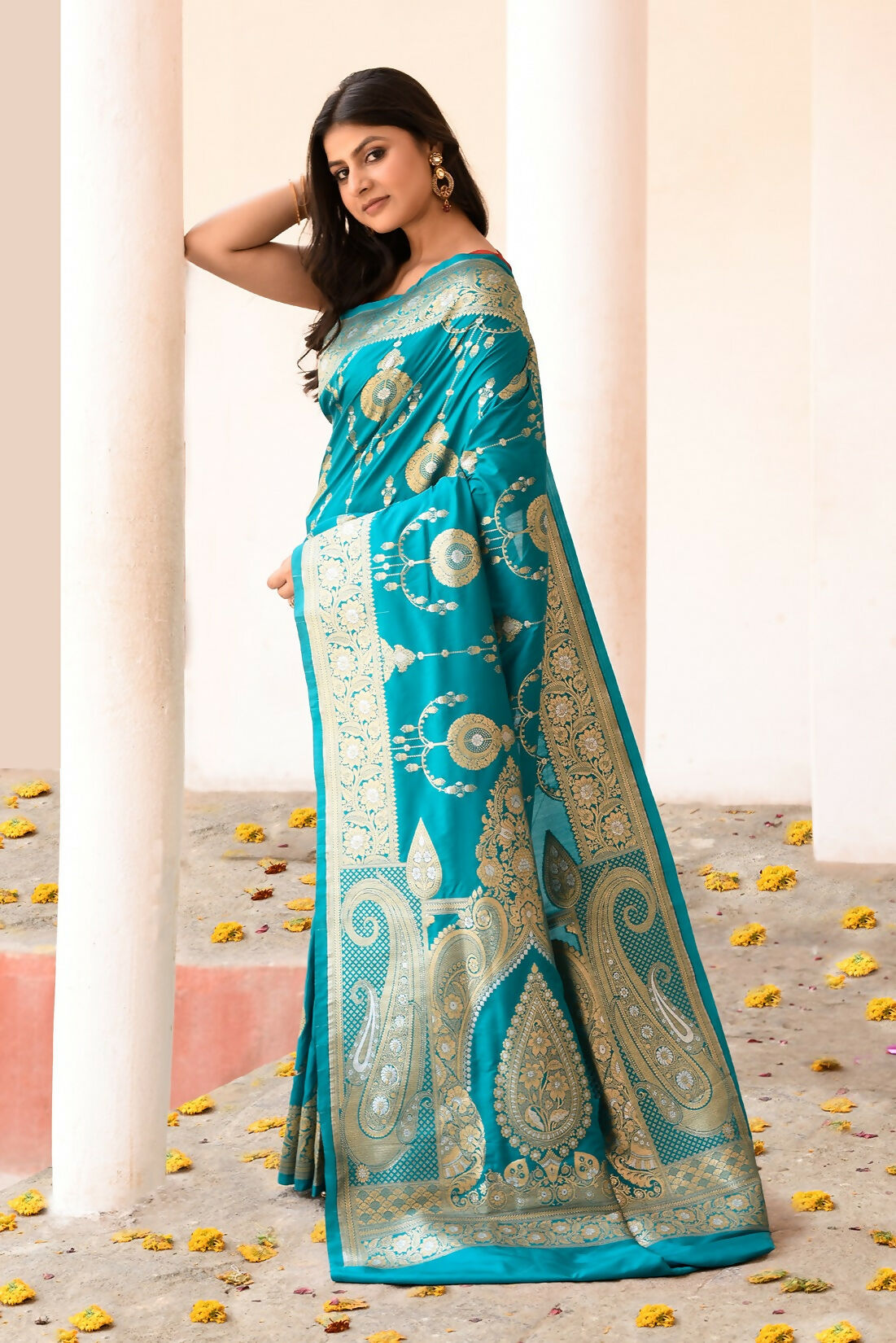 Joban Fashion Teal Green Banarasi Soft Pure Handloom Banarasi Silk Saree | Swadesiicart