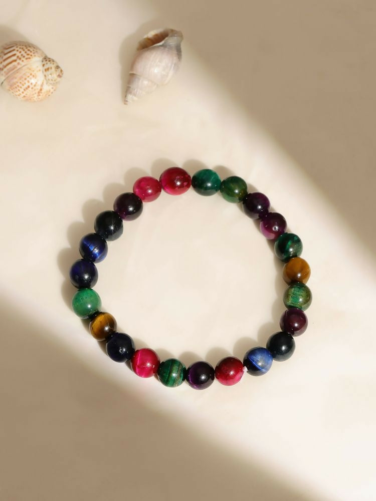 Red Carnelian, Lapis Lazuli, Amethyst and Green Avanturine Multicoloured Cyrstal Beads bracelet - Ruby Raang | Swadesiicart