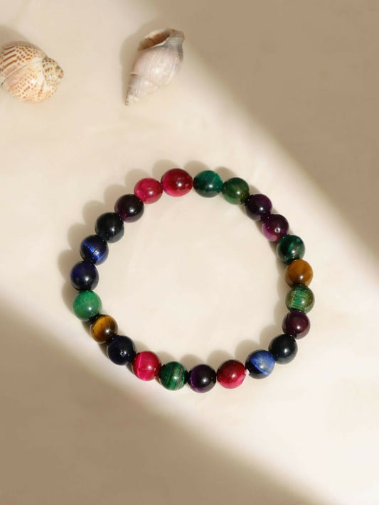 Red Carnelian, Lapis Lazuli, Amethyst and Green Avanturine Multicoloured Cyrstal Beads bracelet - Ruby Raang | Swadesiicart