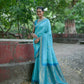 Vishnu Weaves Women's Firozi Soft Silk Zari Woven Saree with Blouse - Swadesiicart