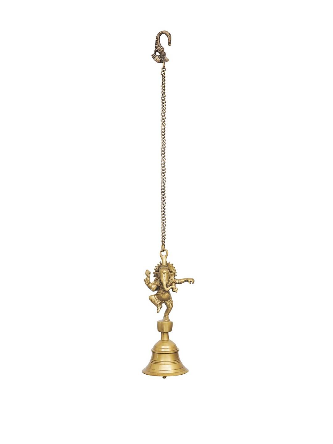 eCraftIndia Golden Brass Dancing Ganesha Idol Wall Hanging Bell With Chain | Swadesiicart