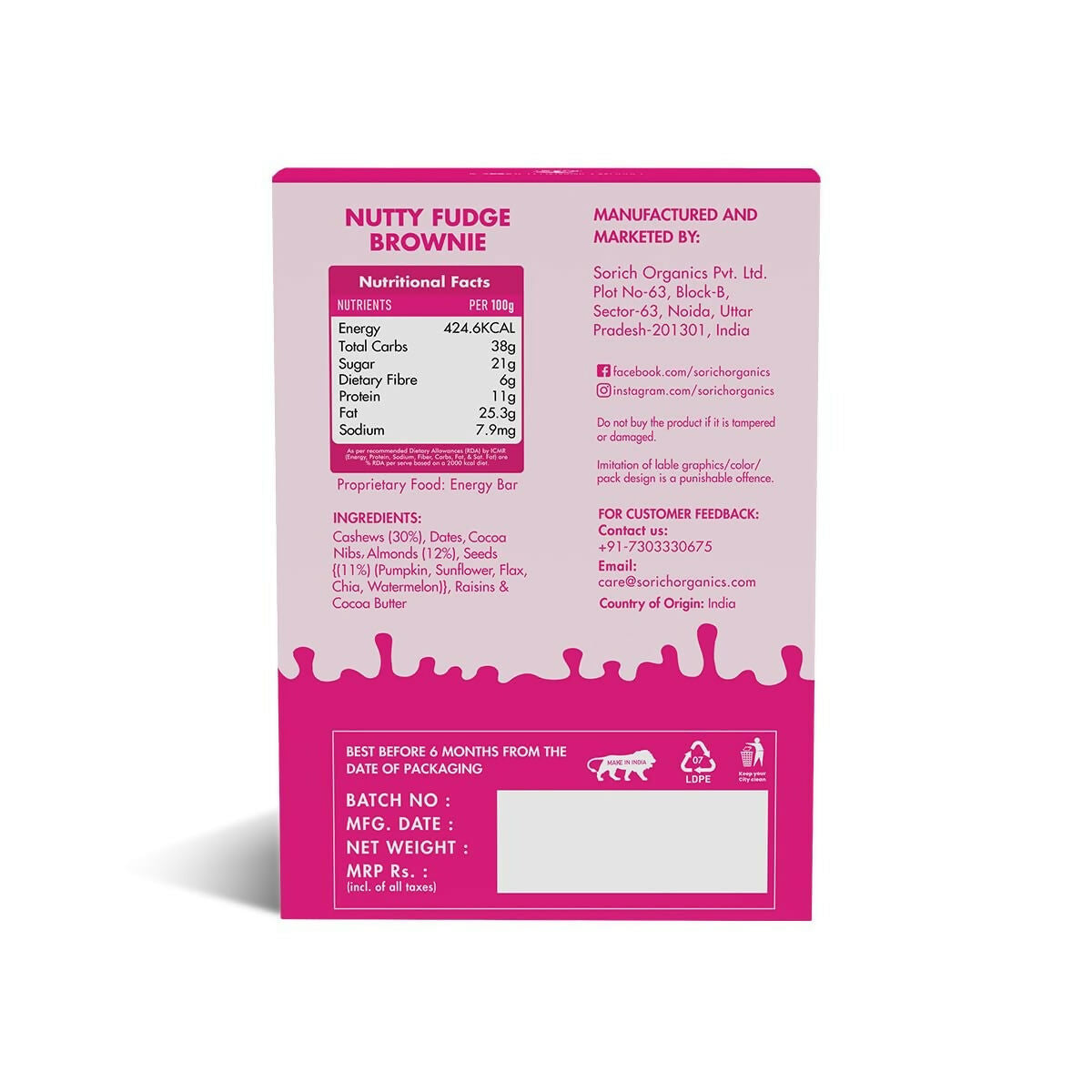 Sorich Organics Dessert Protein Mini Bars Nutty Fudge Brownie | Swadesiicart