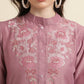 Dust Pink Chinon Yoke Embroidered A-line Top - Tarini - Swadesiicart