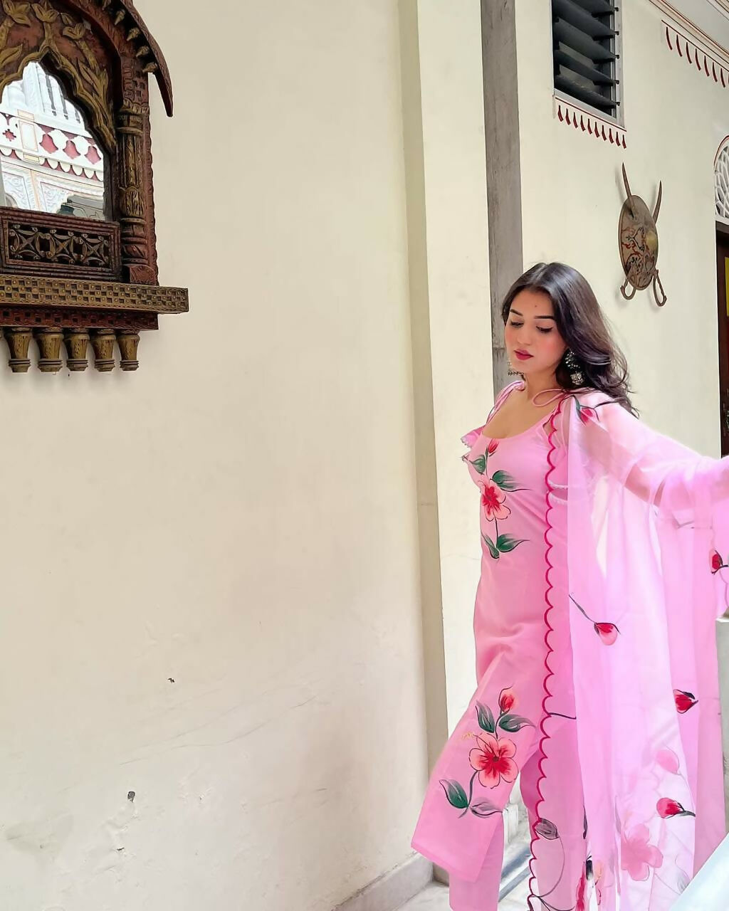The52 Pink Women's Gorgeous Printed Viscose Fabric Straight Kurta Pant with Dupatta Set - Swadesiicart