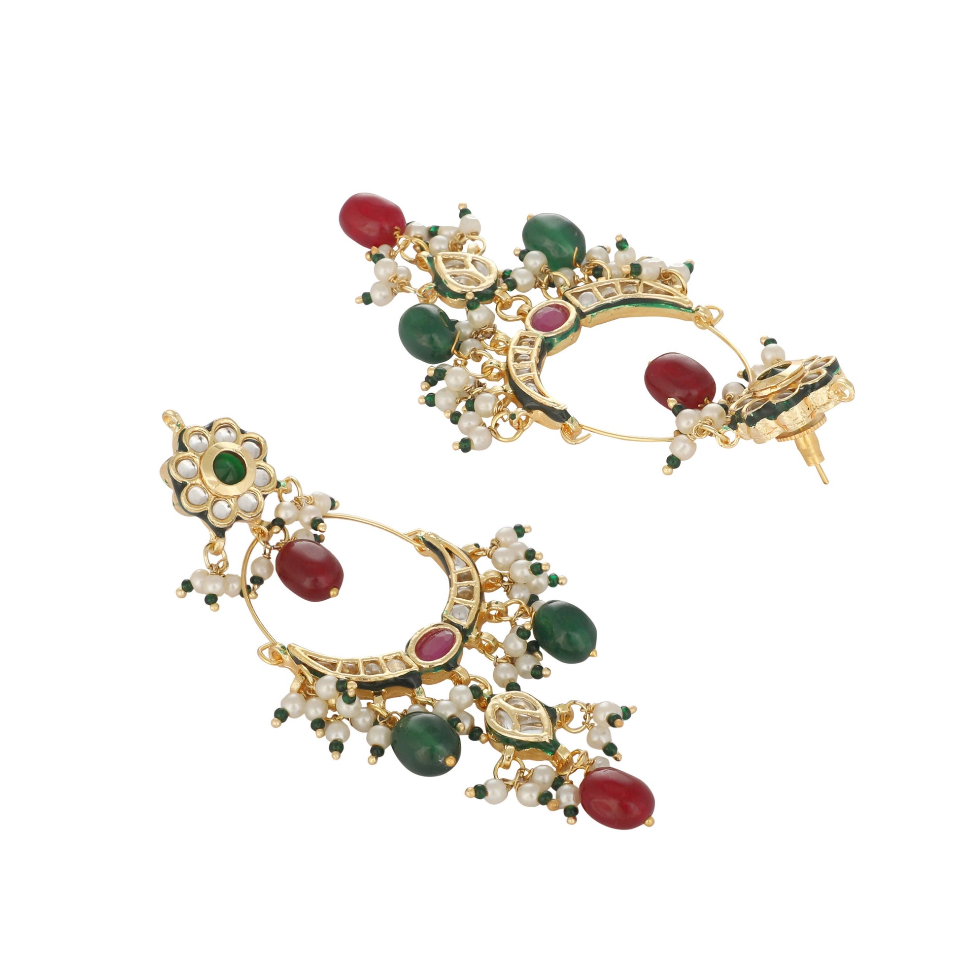 Nuyug 22K Gold Plated Crescent Kundan Drop Red Stone Chandbali Earrings | Swadesiicart