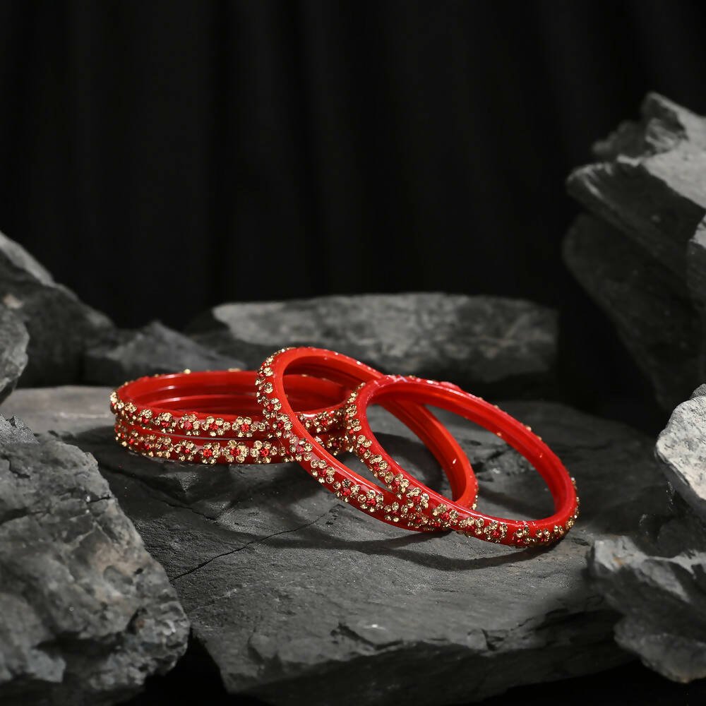 Afast Elegant Bridal & Wedding Party Fashion Bangle/Kada Set, Red, Glass, Pack Of 8 Model No- A25 - Swadesiicart